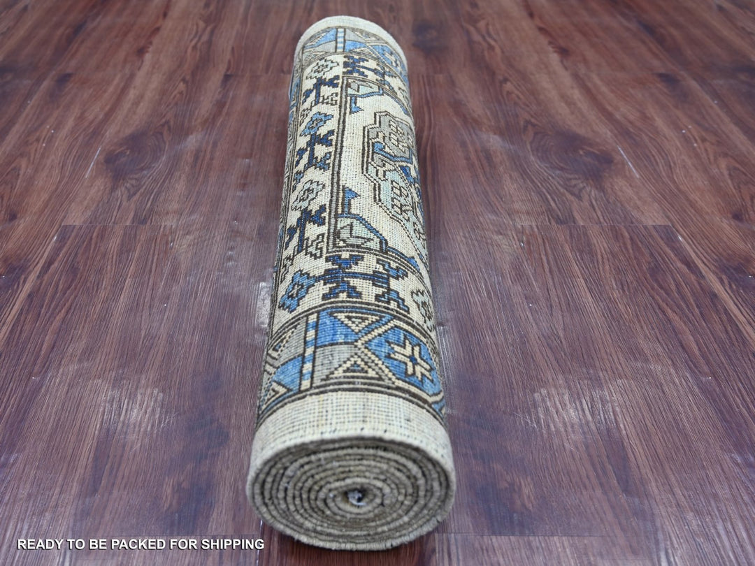2'7" x 11'8" New Hand Knotted Ivory Wool Runner Oriental Rug - MOA10222550