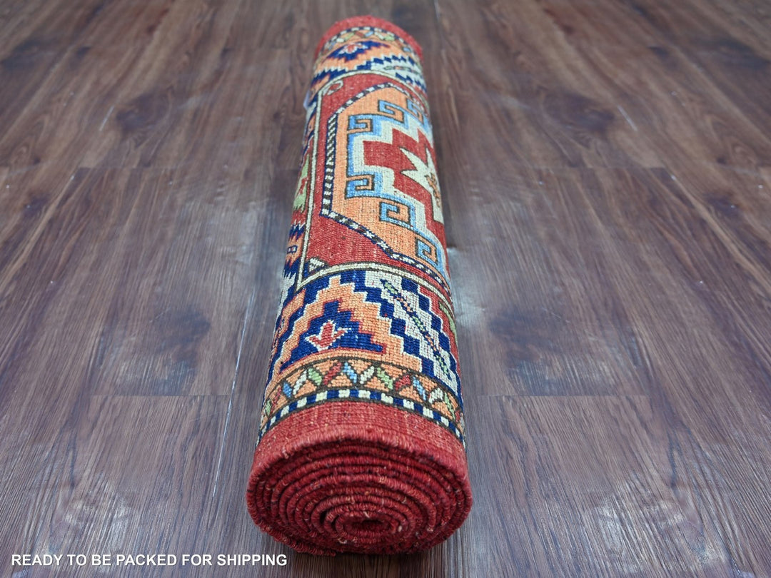 2'7" x 12'6" New Hand Knotted Red Wool Runner Oriental Rug - MOA10222551