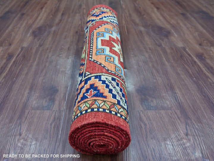 2'7" x 12'6" New Hand Knotted Red Wool Runner Oriental Rug - MOA10222551