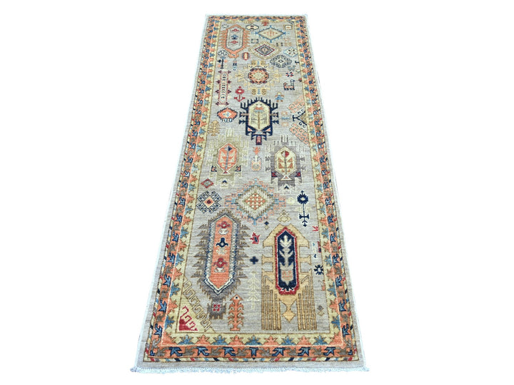 2'6" x 8'3" New Hand Knotted Grey Wool Runner Oriental Rug - MOA10222553