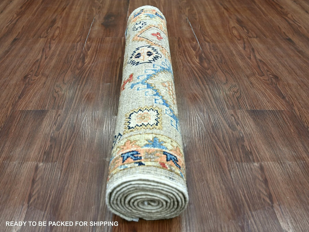 2'6" x 8'3" New Hand Knotted Grey Wool Runner Oriental Rug - MOA10222553
