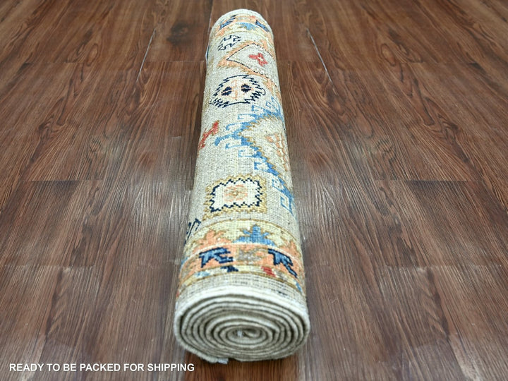 2'6" x 8'3" New Hand Knotted Grey Wool Runner Oriental Rug - MOA10222553
