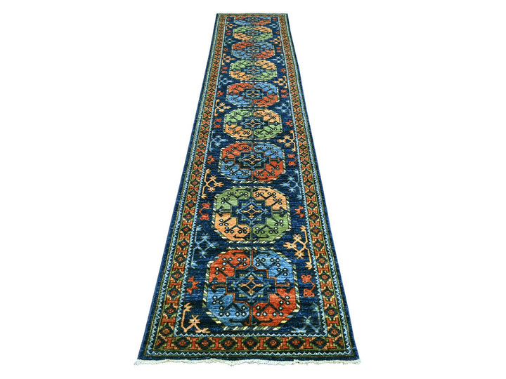 2'6" x 11'11" New Hand Knotted Blue Wool Runner Oriental Rug - MOA10222554