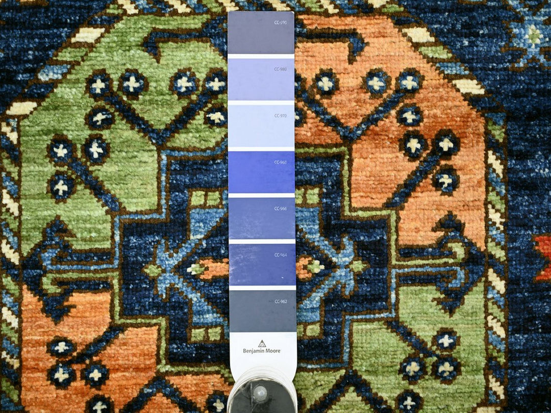 2'6" x 11'11" New Hand Knotted Blue Wool Runner Oriental Rug - MOA10222554