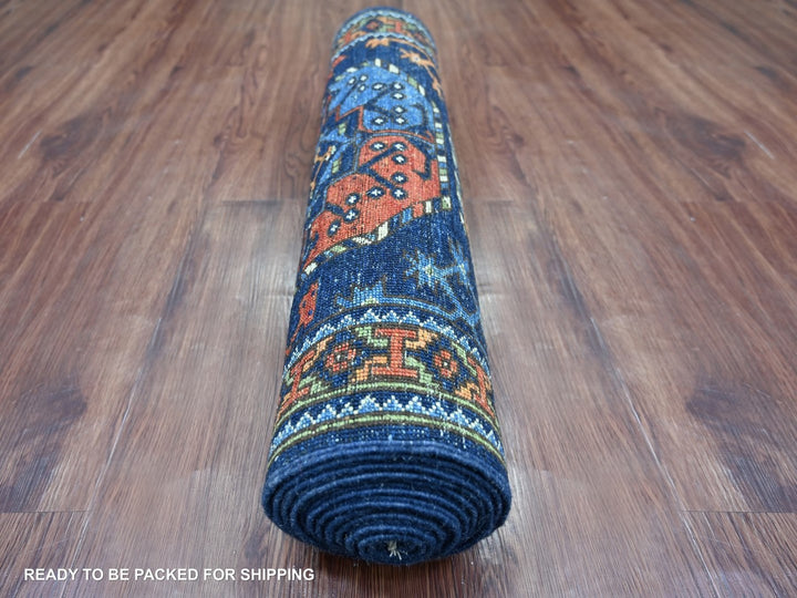 2'6" x 11'11" New Hand Knotted Blue Wool Runner Oriental Rug - MOA10222554