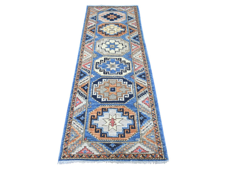 2'8" x 7'4" New Hand Knotted Blue Wool Runner Oriental Rug - MOA10222555