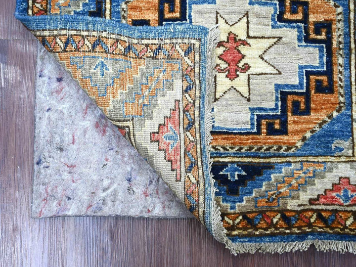 2'8" x 7'4" New Hand Knotted Blue Wool Runner Oriental Rug - MOA10222555