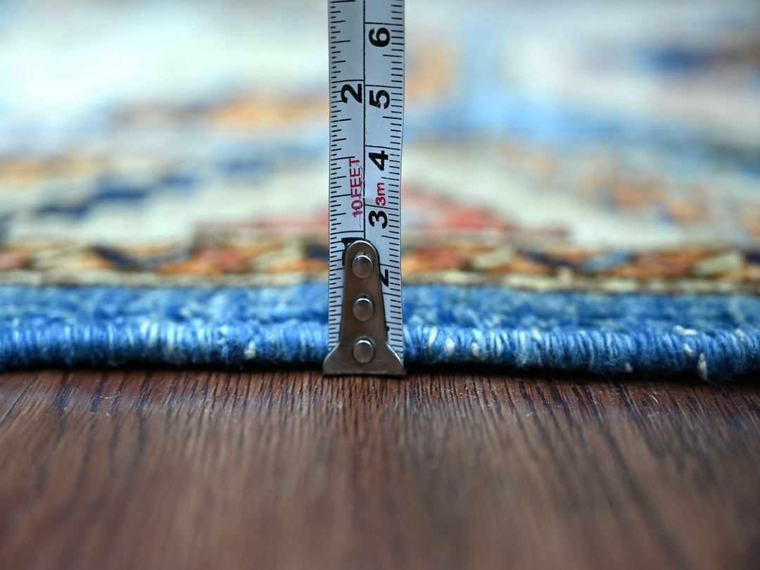 2'8" x 7'4" New Hand Knotted Blue Wool Runner Oriental Rug - MOA10222555