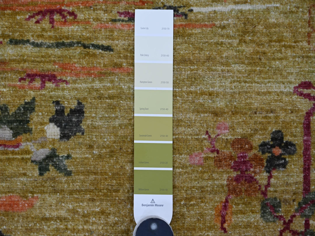 3'1" x 11'7" New Hand Knotted Green Wool Runner Oriental Rug - MOA10222557