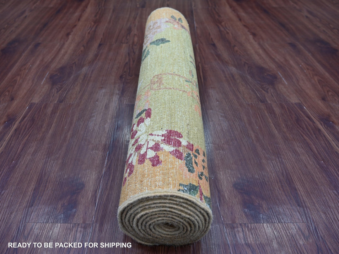 3'1" x 11'7" New Hand Knotted Green Wool Runner Oriental Rug - MOA10222557
