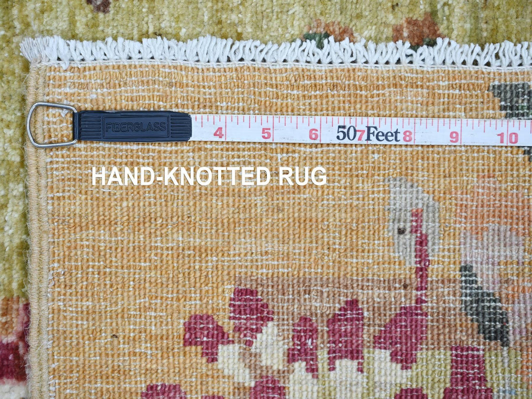 3'1" x 11'7" New Hand Knotted Green Wool Runner Oriental Rug - MOA10222557
