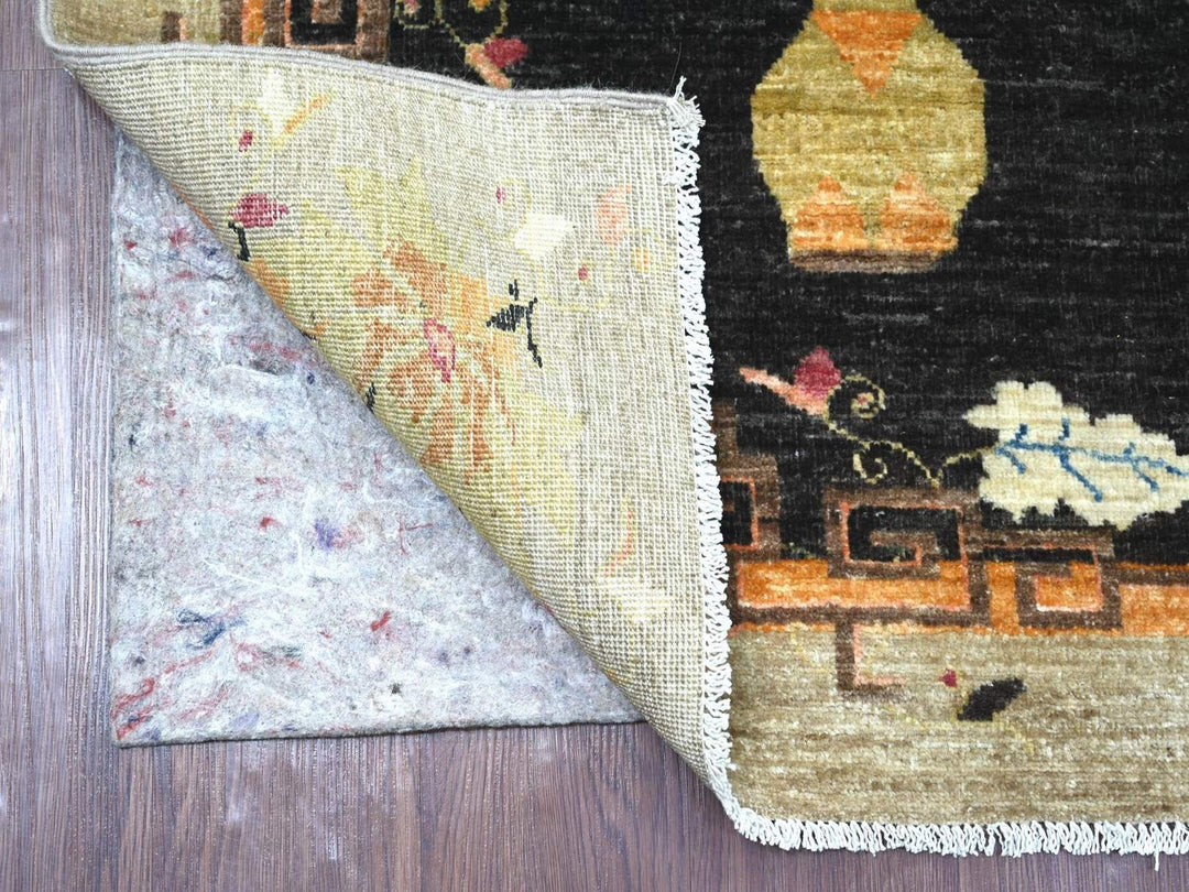 2'11" x 11'10" New Hand Knotted Black Wool Runner Oriental Rug - MOA10222560