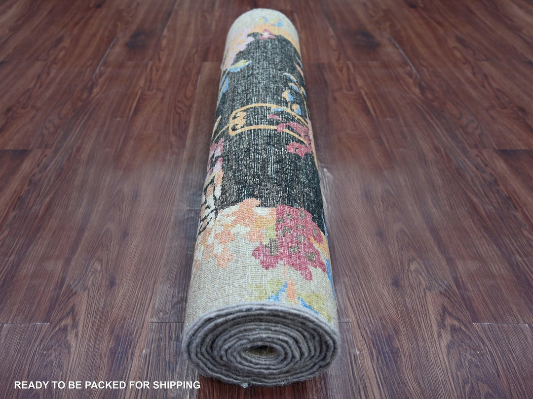 2'11" x 11'10" New Hand Knotted Black Wool Runner Oriental Rug - MOA10222560