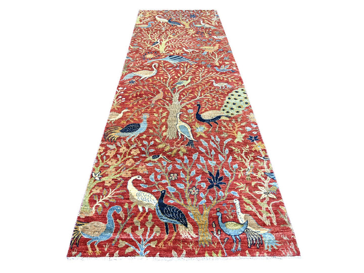 4'0" x 12'2" New Hand Knotted Red Wool Runner Oriental Rug - MOA10222563