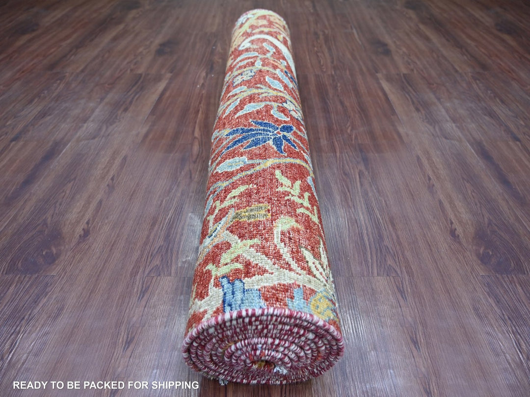 4'0" x 12'2" New Hand Knotted Red Wool Runner Oriental Rug - MOA10222563