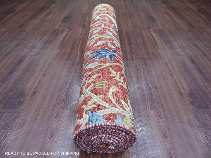4'0" x 12'2" New Hand Knotted Red Wool Runner Oriental Rug - MOA10222563