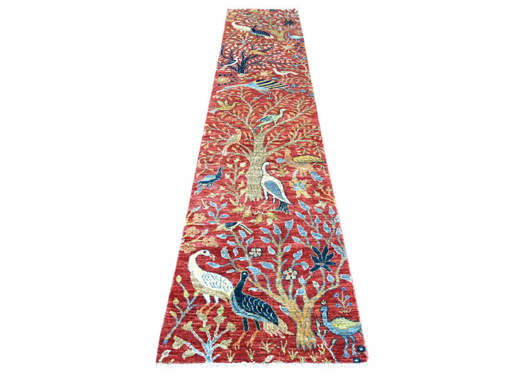 2'6" x 11'11" New Hand Knotted Red Wool Runner Oriental Rug - MOA10222565