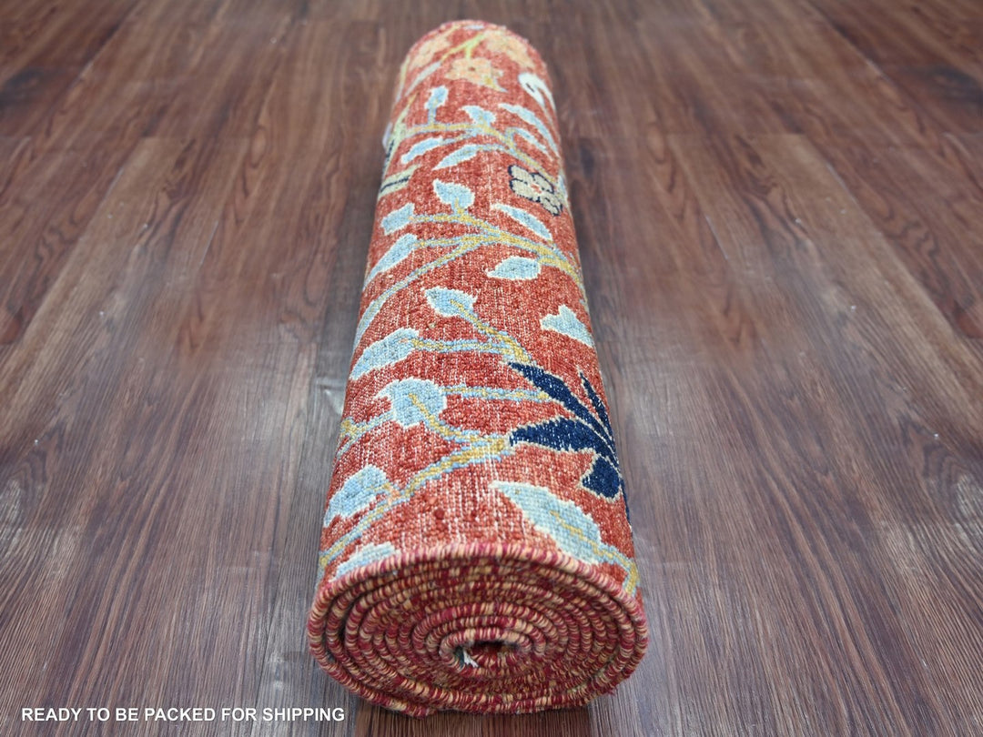 2'6" x 11'11" New Hand Knotted Red Wool Runner Oriental Rug - MOA10222565