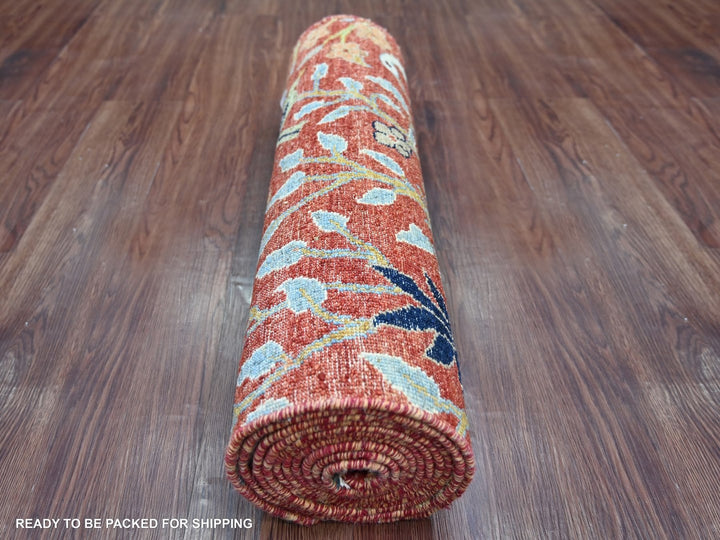 2'6" x 11'11" New Hand Knotted Red Wool Runner Oriental Rug - MOA10222565
