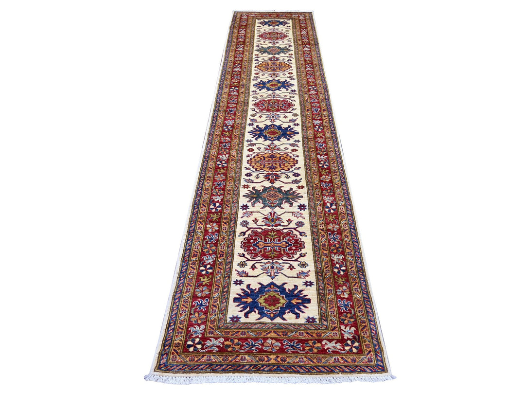 2'8" x 12'1" New Hand Knotted Ivory Wool Runner Oriental Rug - MOA10222566