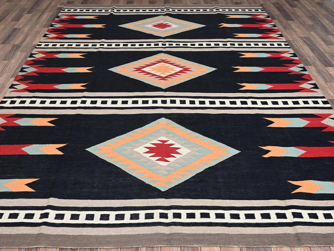 8'4" x 10'3" New Hand Woven Black Wool Rectangle Oriental Rug - MOA1022256