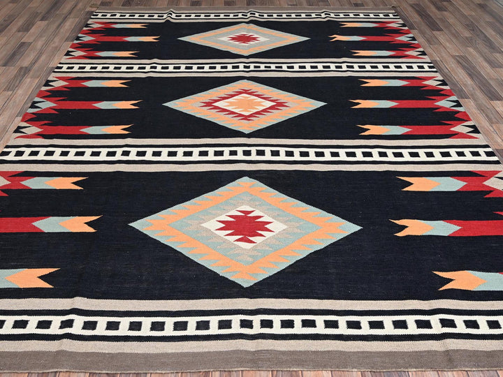 8'4" x 10'3" New Hand Woven Black Wool Rectangle Oriental Rug - MOA1022256