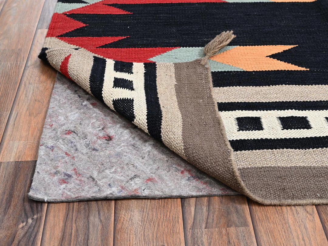 8'4" x 10'3" New Hand Woven Black Wool Rectangle Oriental Rug - MOA1022256