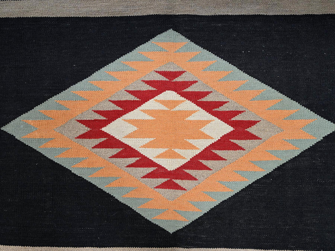 8'4" x 10'3" New Hand Woven Black Wool Rectangle Oriental Rug - MOA1022256