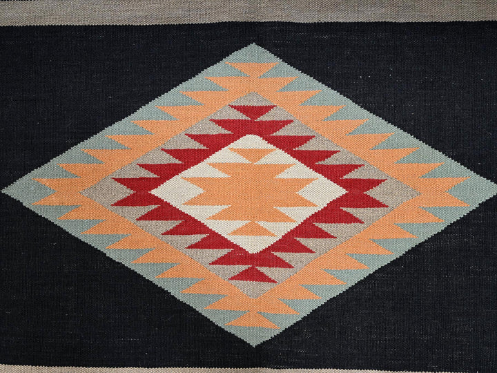 8'4" x 10'3" New Hand Woven Black Wool Rectangle Oriental Rug - MOA1022256
