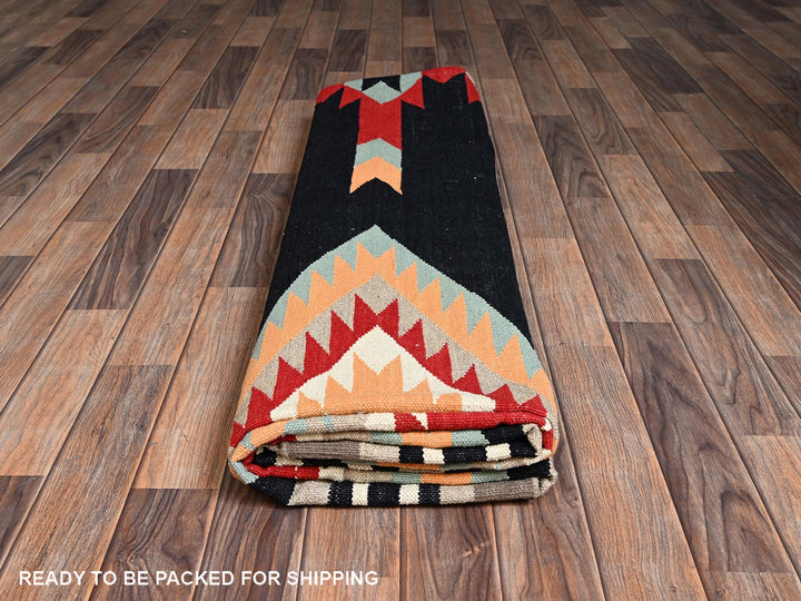 8'4" x 10'3" New Hand Woven Black Wool Rectangle Oriental Rug - MOA1022256