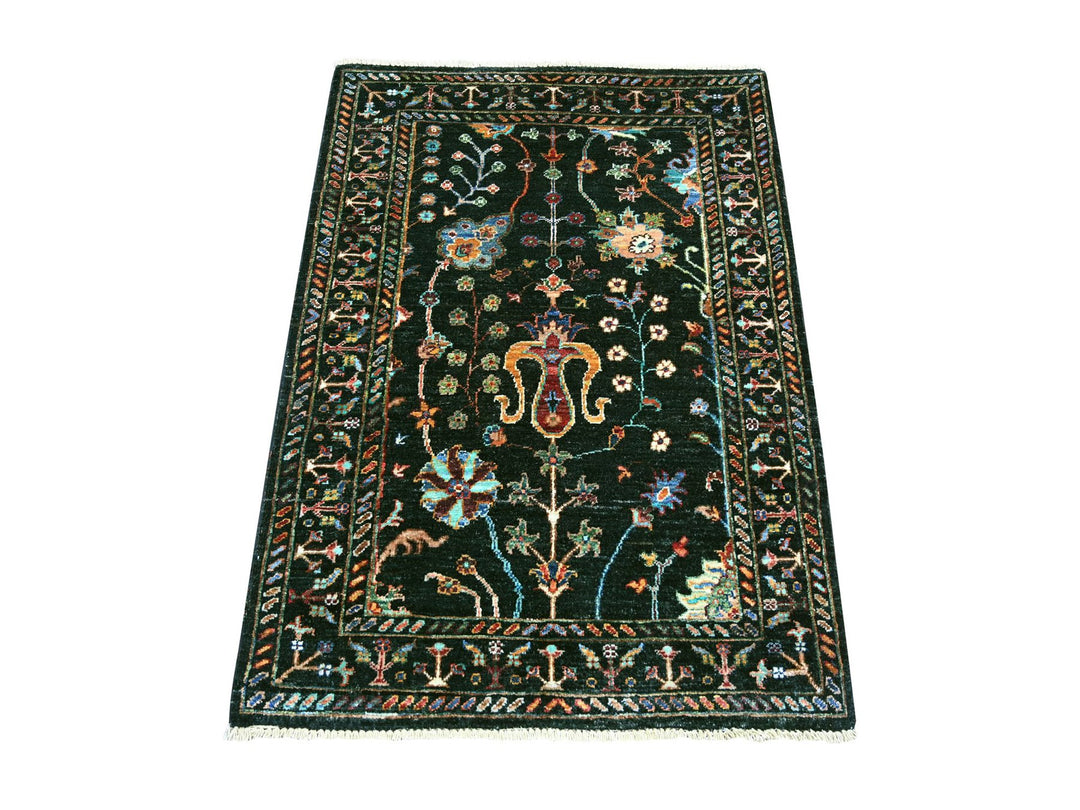 2'11" x 4'0" New Hand Knotted Black Wool Rectangle Oriental Rug - MOA10222570