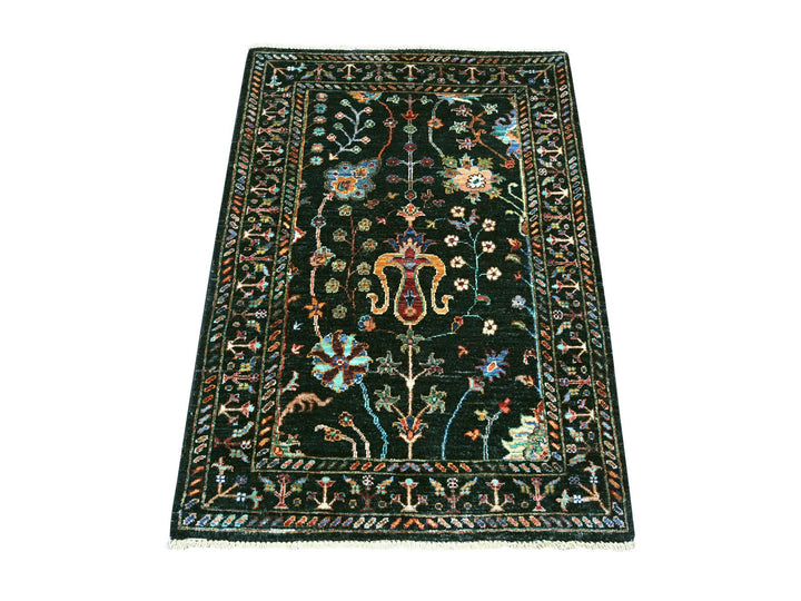 2'11" x 4'0" New Hand Knotted Black Wool Rectangle Oriental Rug - MOA10222570