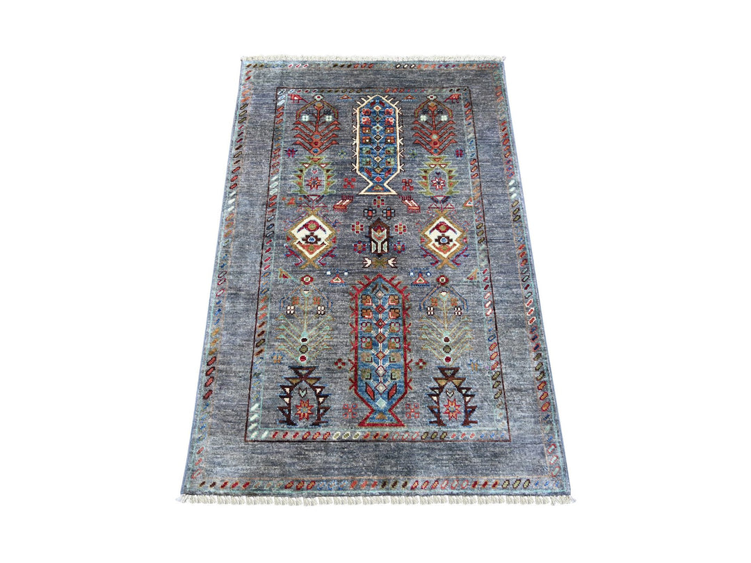 2'9" x 4'2" New Hand Knotted Grey Wool Rectangle Oriental Rug - MOA10222571