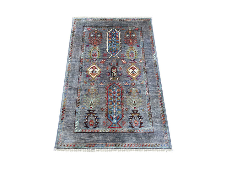 2'9" x 4'2" New Hand Knotted Grey Wool Rectangle Oriental Rug - MOA10222571