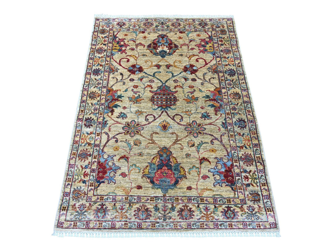 3'7" x 4'10" New Hand Knotted Ivory Wool Rectangle Oriental Rug - MOA10222578
