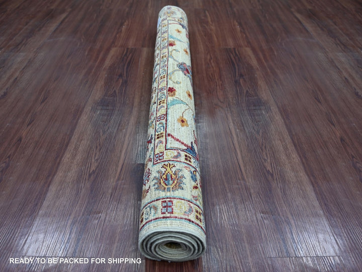 3'7" x 4'10" New Hand Knotted Ivory Wool Rectangle Oriental Rug - MOA10222578