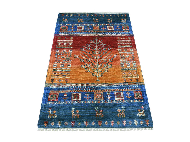 3'4" x 4'11" New Hand Knotted Blue Wool Rectangle Oriental Rug - MOA10222579