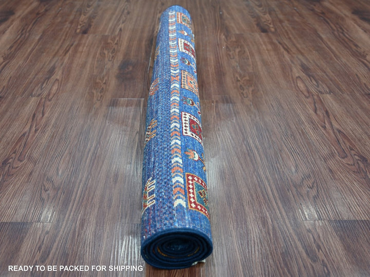 3'4" x 4'11" New Hand Knotted Blue Wool Rectangle Oriental Rug - MOA10222579