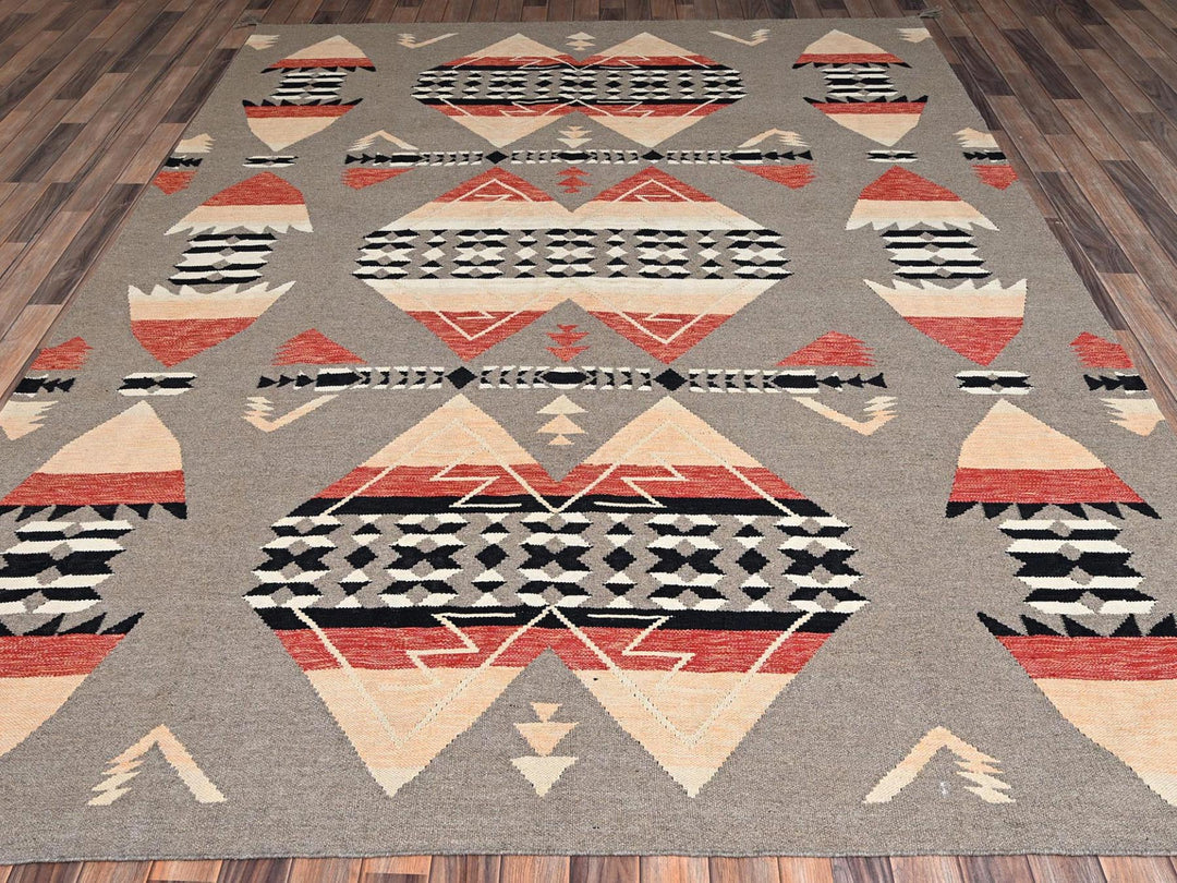 7'11" x 10'3" New Hand Woven Brown Wool Rectangle Oriental Rug - MOA1022257