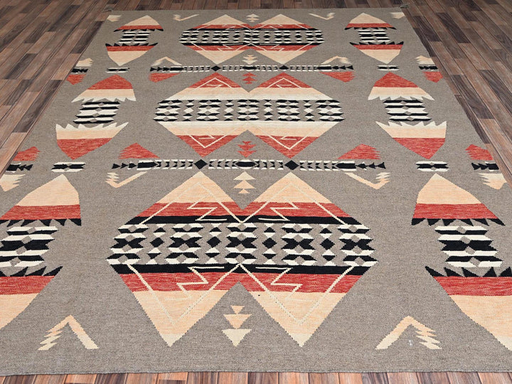 7'11" x 10'3" New Hand Woven Brown Wool Rectangle Oriental Rug - MOA1022257