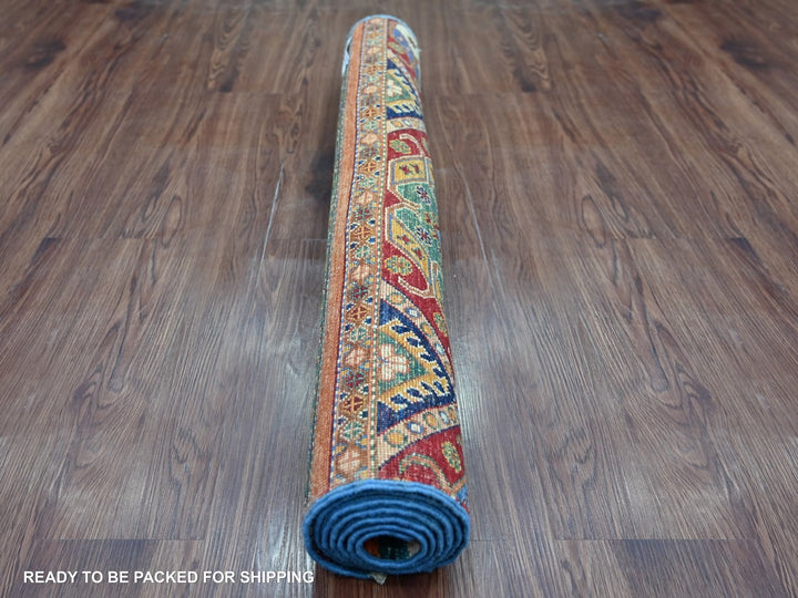 3'3" x 6'3" New Hand Knotted Multicolored Wool Runner Oriental Rug - MOA10222581