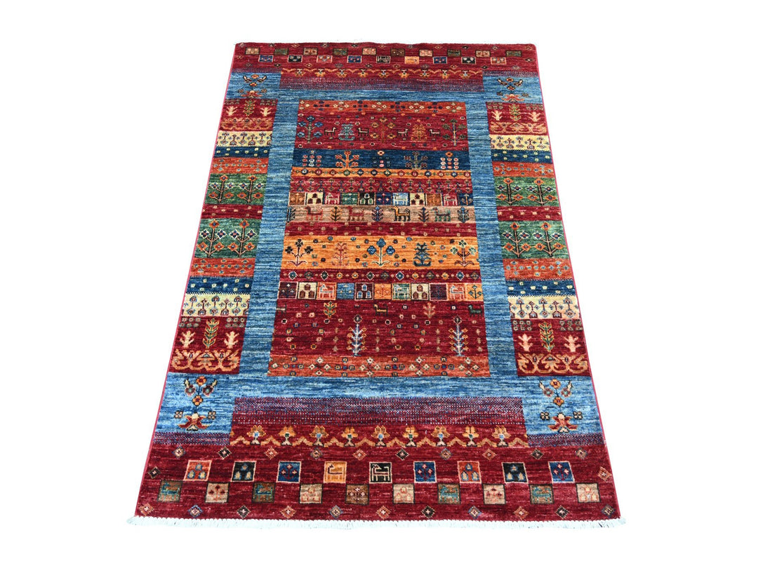 3'4" x 4'11" New Hand Knotted Red Wool Rectangle Oriental Rug - MOA10222582
