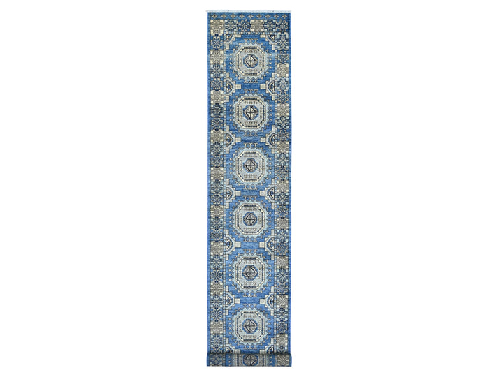 2'11" x 19'0" New Hand Knotted Blue Wool Runner Oriental Rug - MOA10222584