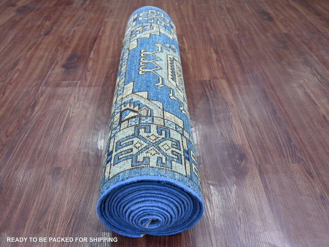 2'11" x 19'0" New Hand Knotted Blue Wool Runner Oriental Rug - MOA10222584