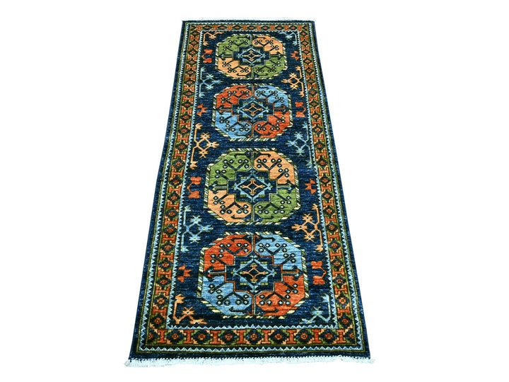 2'6" x 6'3" New Hand Knotted Blue Wool Runner Oriental Rug - MOA10222585