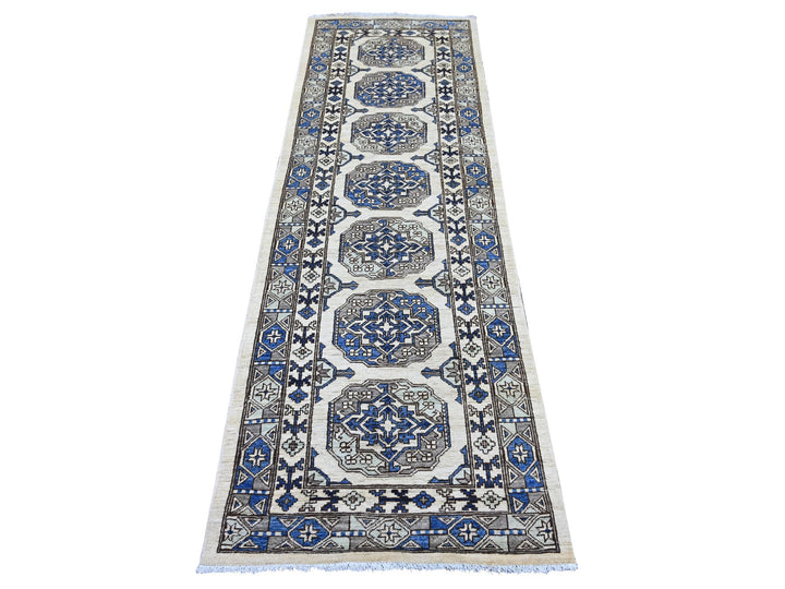 2'8" x 8'0" New Hand Knotted Ivory Wool Runner Oriental Rug - MOA10222587