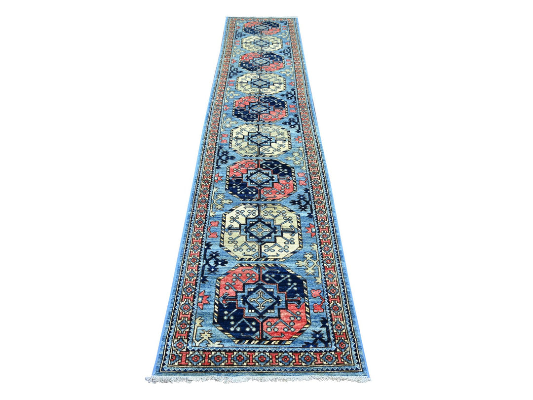 2'6" x 11'11" New Hand Knotted Blue Wool Runner Oriental Rug - MOA10222588