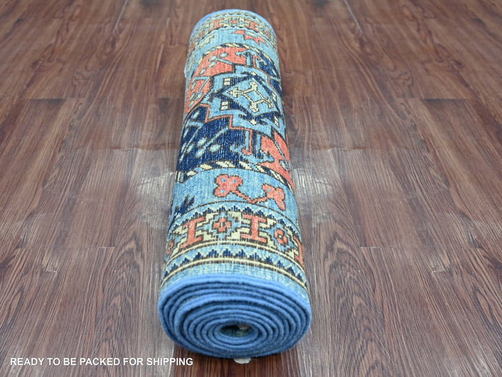 2'6" x 11'11" New Hand Knotted Blue Wool Runner Oriental Rug - MOA10222588