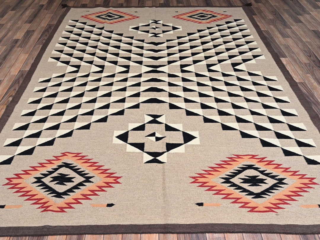 7'11" x 9'11" New Hand Woven Brown Wool Rectangle Oriental Rug - MOA1022258