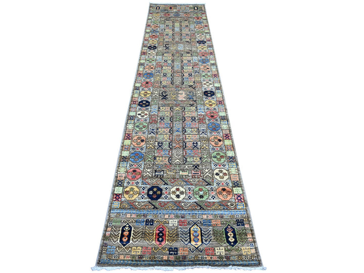 2'7" x 11'8" New Hand Knotted Grey Wool Runner Oriental Rug - MOA10222590